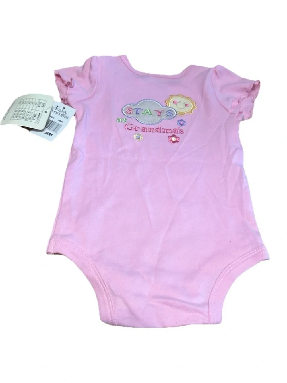 NWT Baby Essentials Girls 9M Pink Grandma Bodysuit One Piece Embroidered